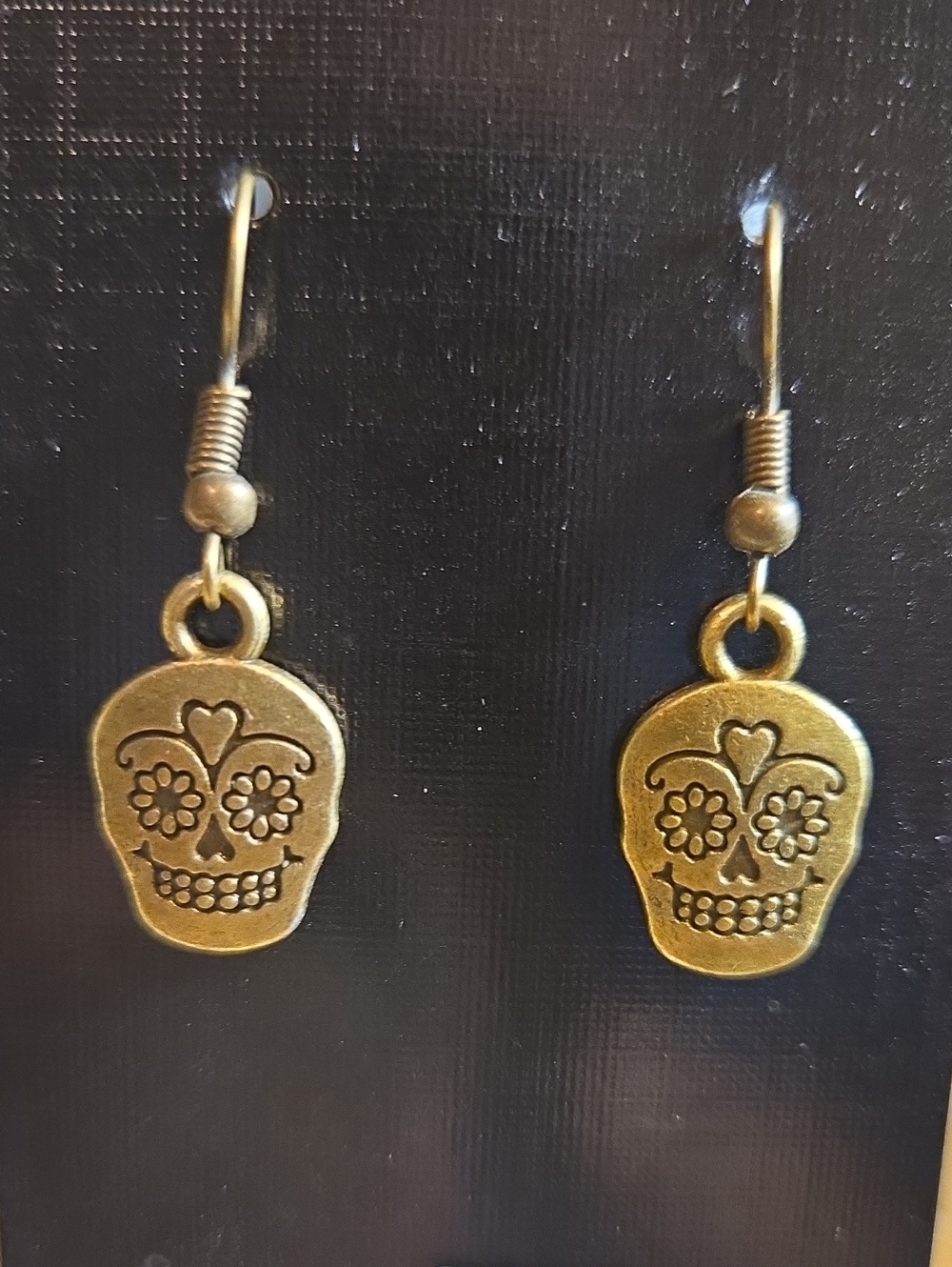 Gold Tone Sugar Skull Dangle Earrings - Women's Jewelry